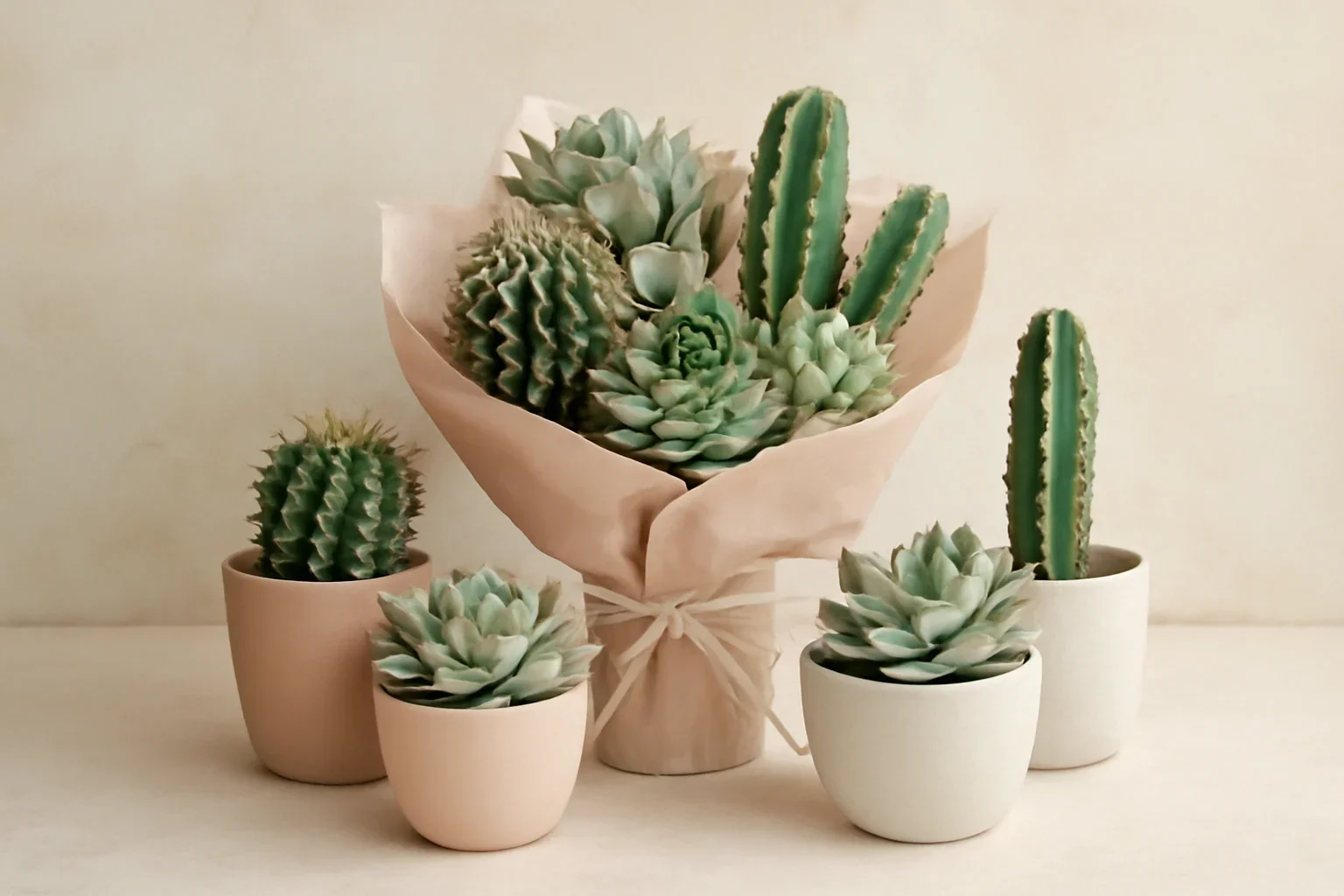 Boutique bouquet display for cacti & succulents