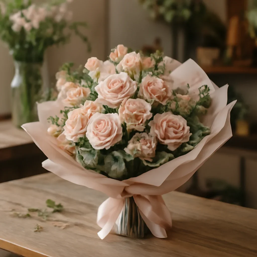 Fresh bouquet on a florist worktable for flower delivery ayton on