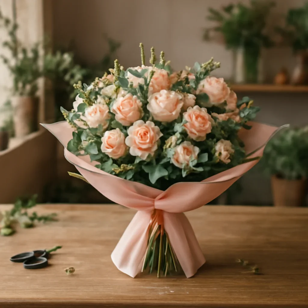 Fresh bouquet on a florist worktable for flower delivery clifford on