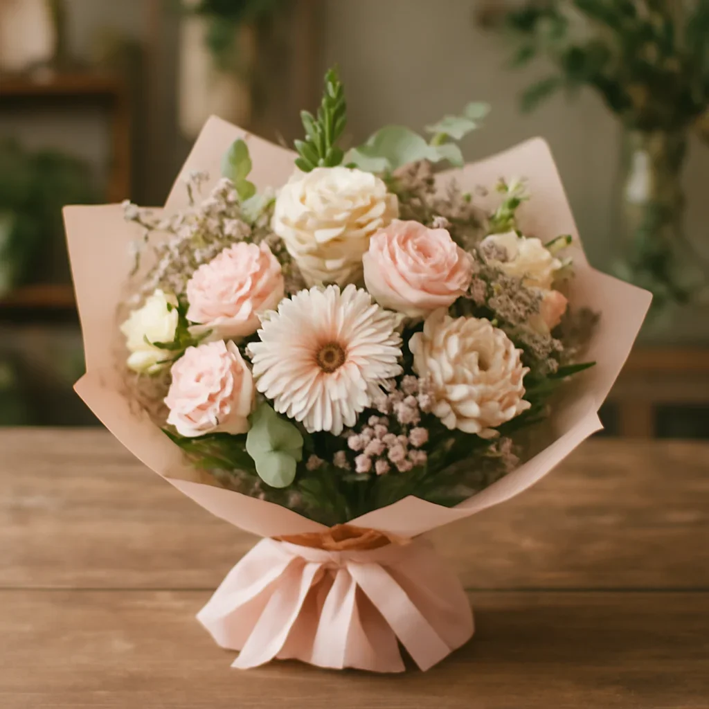 Fresh bouquet on a florist worktable for flower delivery harriston on