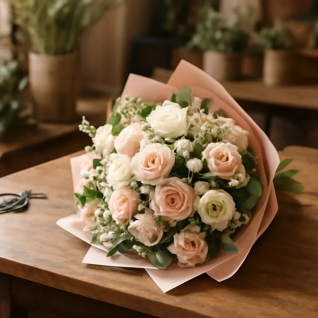 Fresh bouquet on a florist worktable for flower delivery markdale on