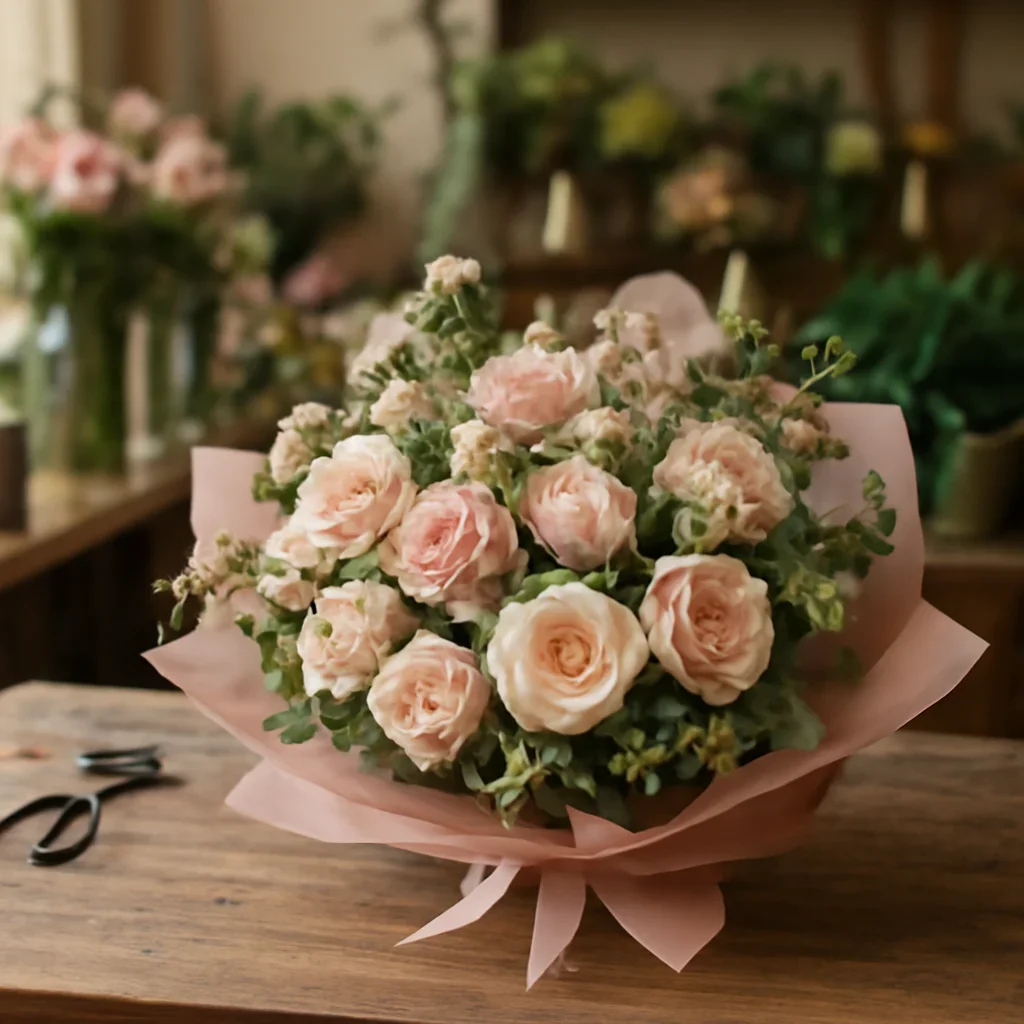 Fresh bouquet on a florist worktable for flower delivery neustadt on