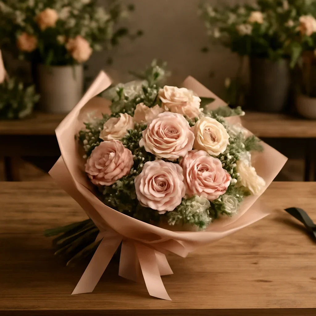 Fresh bouquet on a florist worktable for flower delivery walkerton on