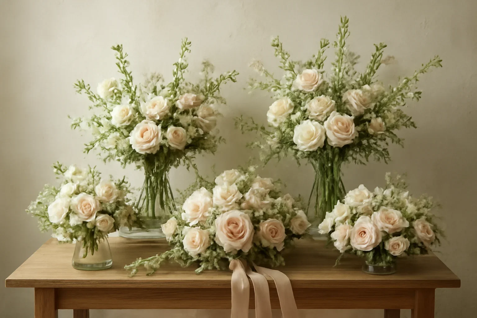 Boutique bouquet display for wedding venue floral services